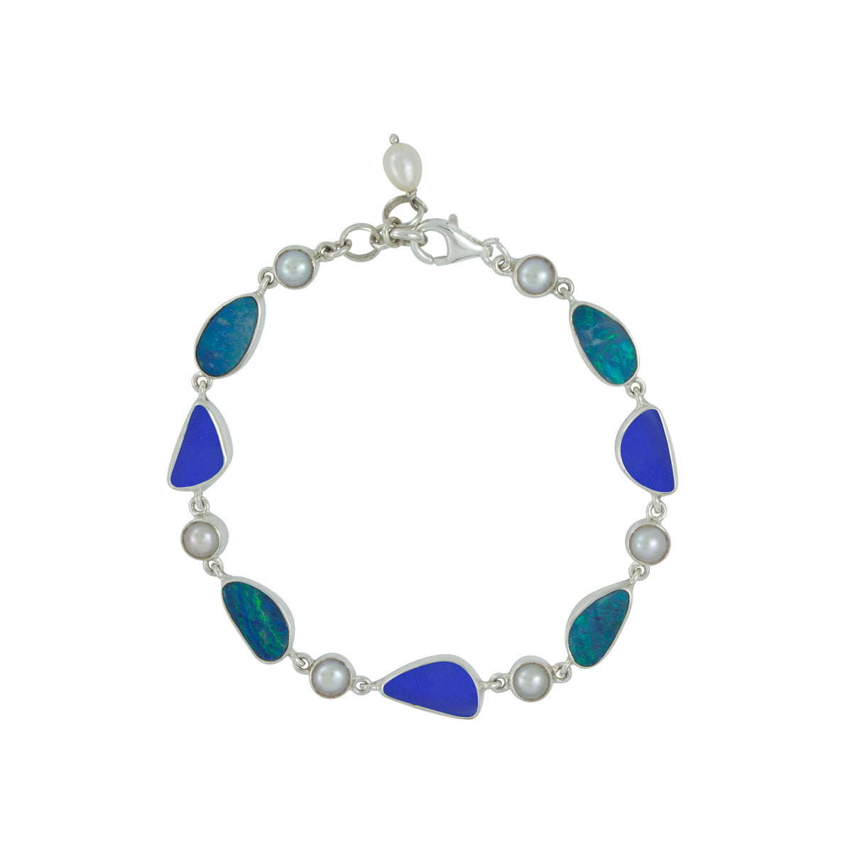 Stunning Combination of  Aqua Sea glass Australian Opal Silver Bracelet