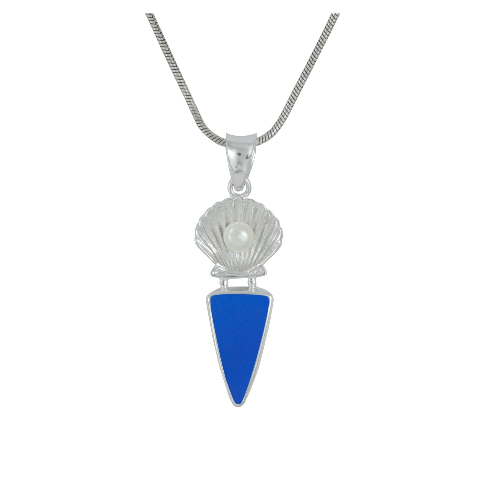 Silver Pendant With Shell Componant With Pearl Round & Sea Glass Aqua