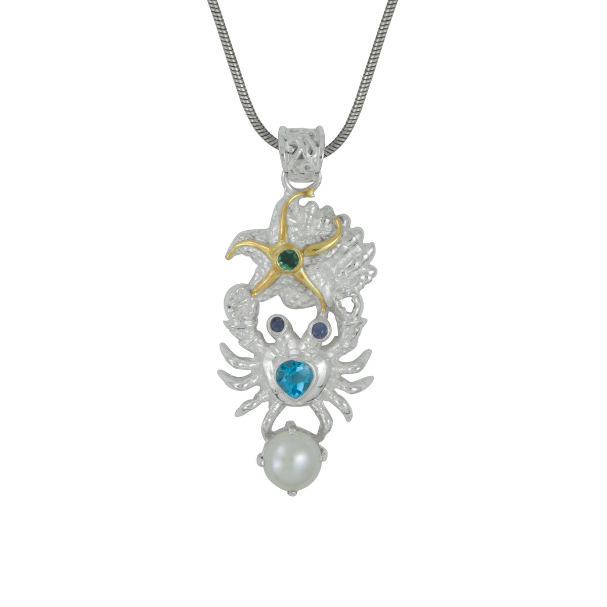 Transform your Style with this Exquisite Blue Topaz and Pearl Sterling Silver Pendant