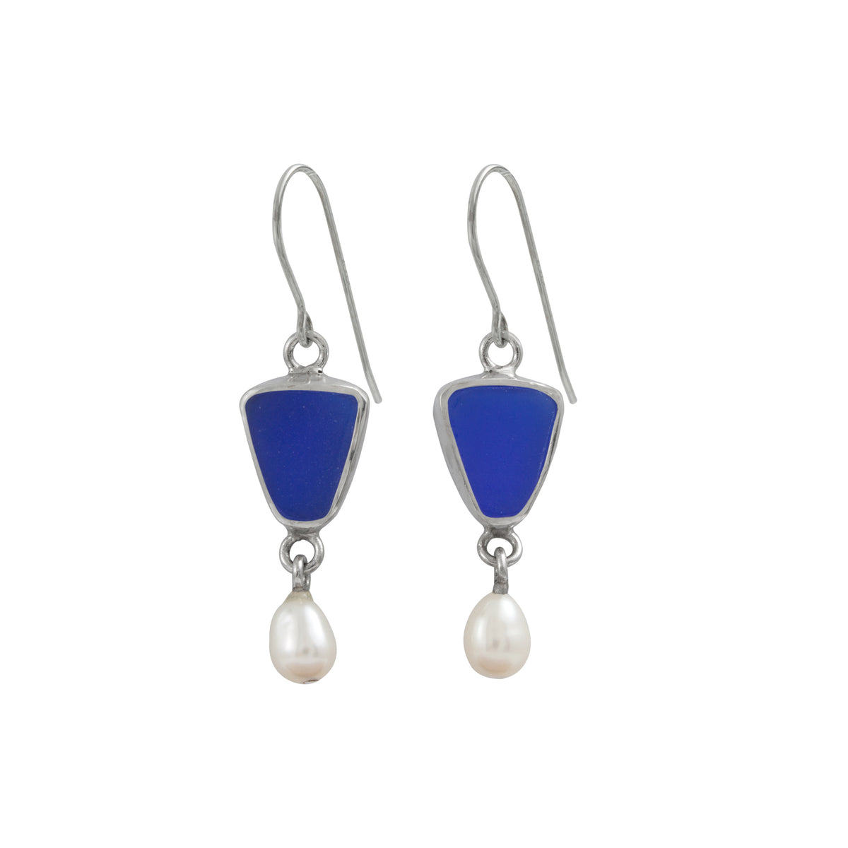 Exquisite Aqua Sea Glass earring with Pearl drop