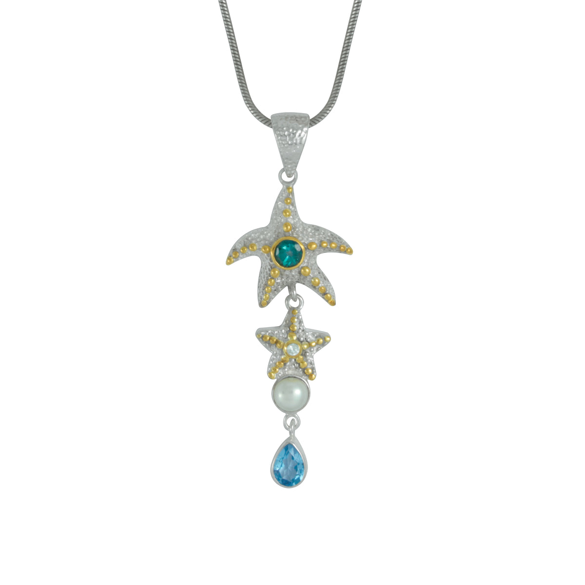 Starfish and Blue Topaz SIlver pendant
