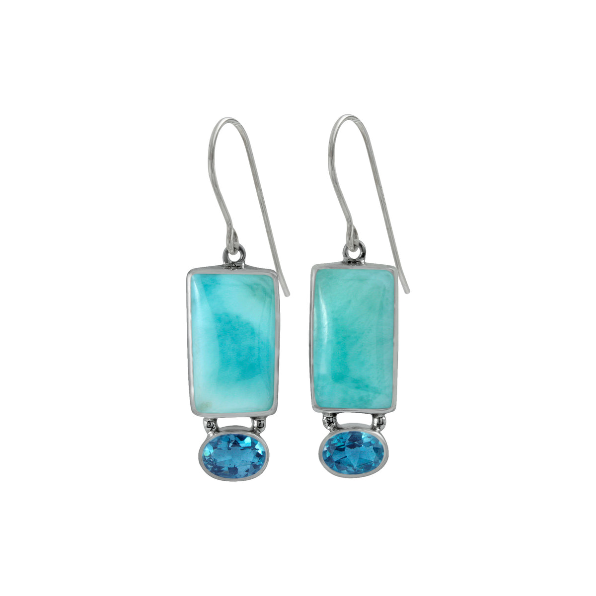 Silver Earring With Larimar Rectangle &amp; London Blue Oval Facet