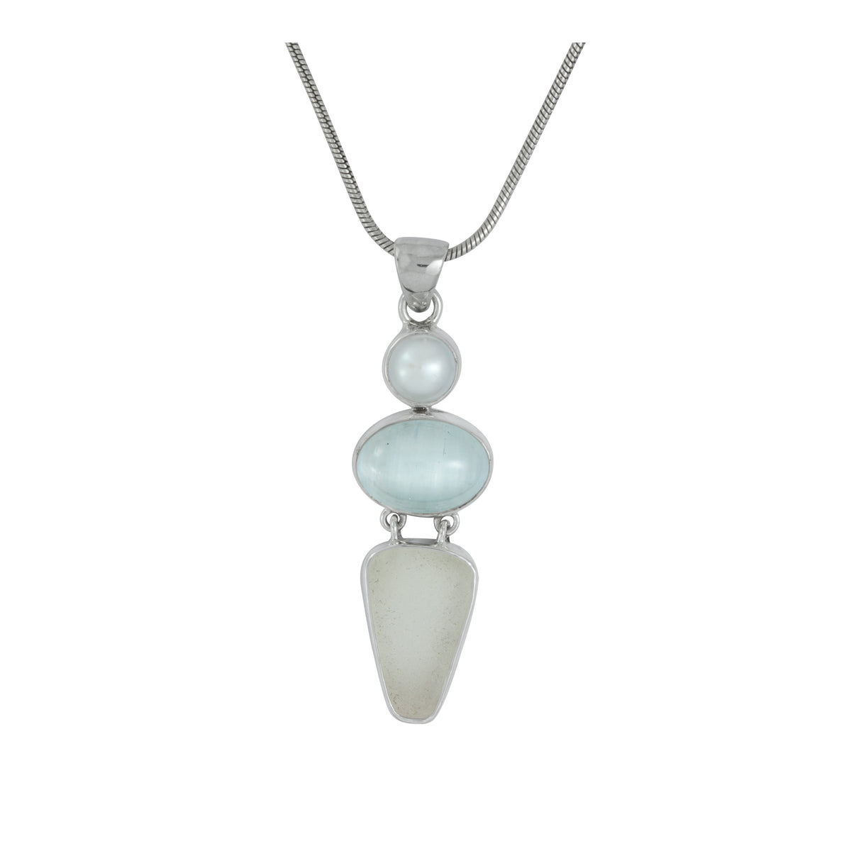 Gorgeous Sea Glass Pendant with Blue Selinite