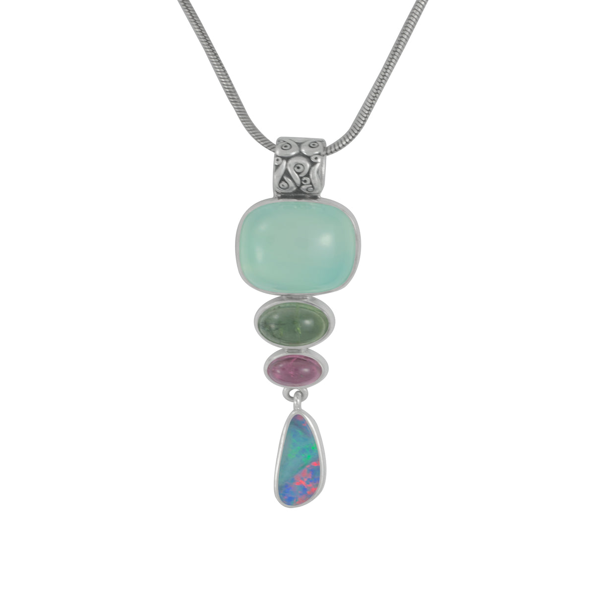 Stunning Chalcidony Opal &amp; Tourmaline Pendnant