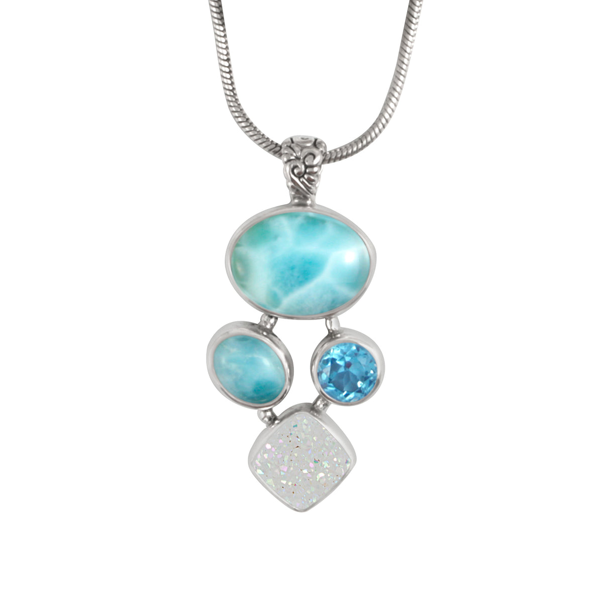 Gorgeous Larimar &amp; Druzy Asymmetrical Pendant