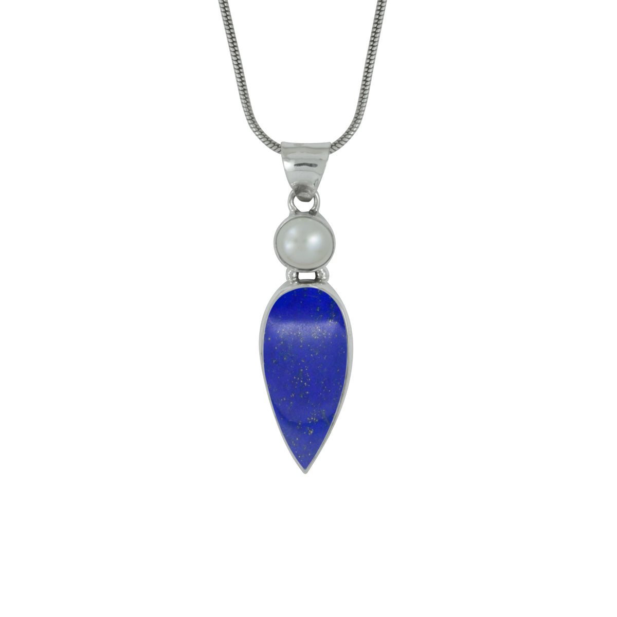 Pearl and Lapis Sterling Silver pendant- Every Day Elegance !