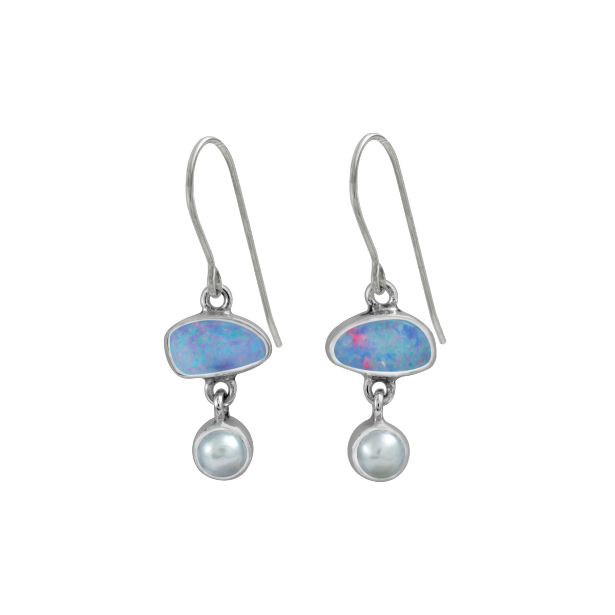 Silver Earring With Opal Free Form &amp; Pearl