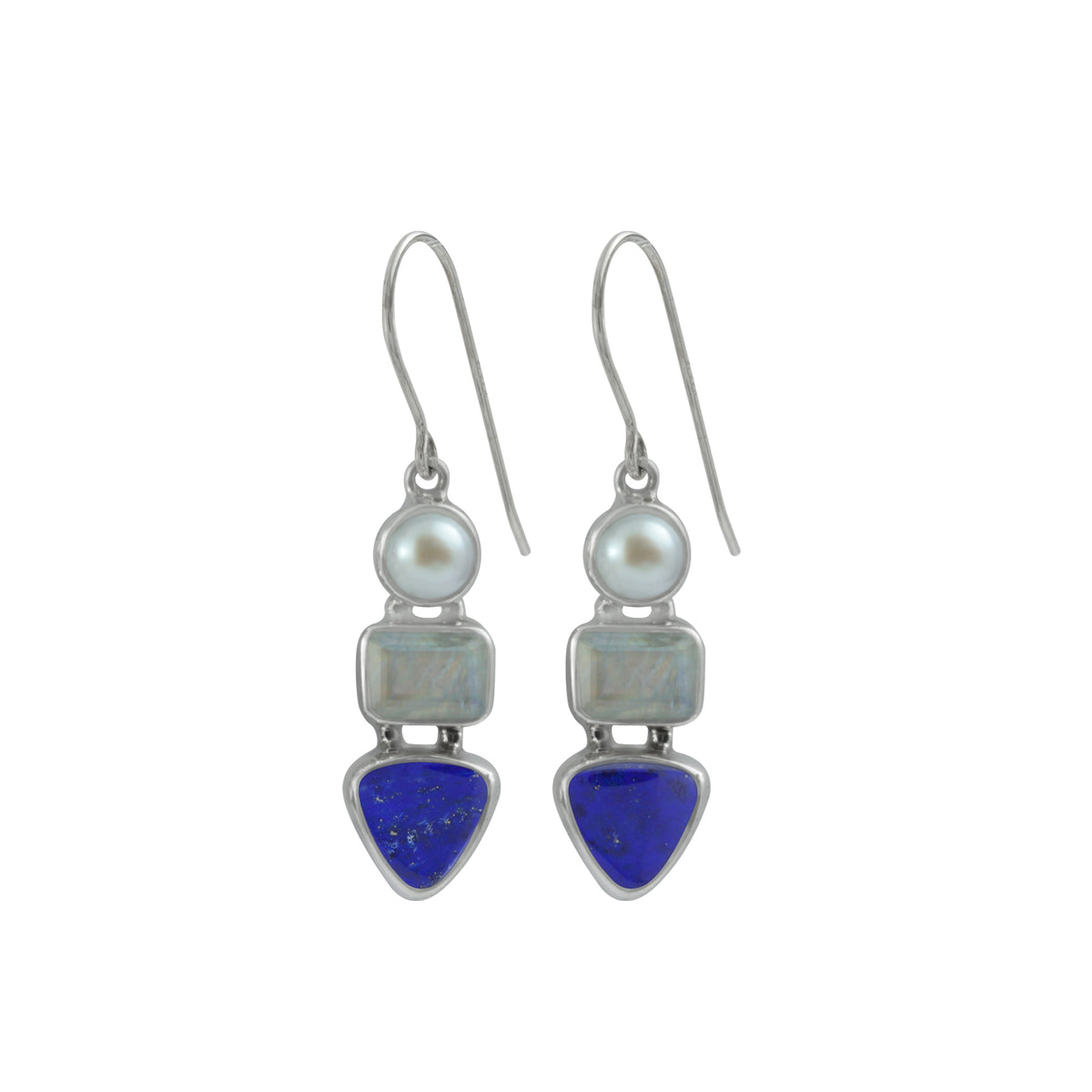 Elegant  Rainbow Moonstone, Lapis and pearl earring