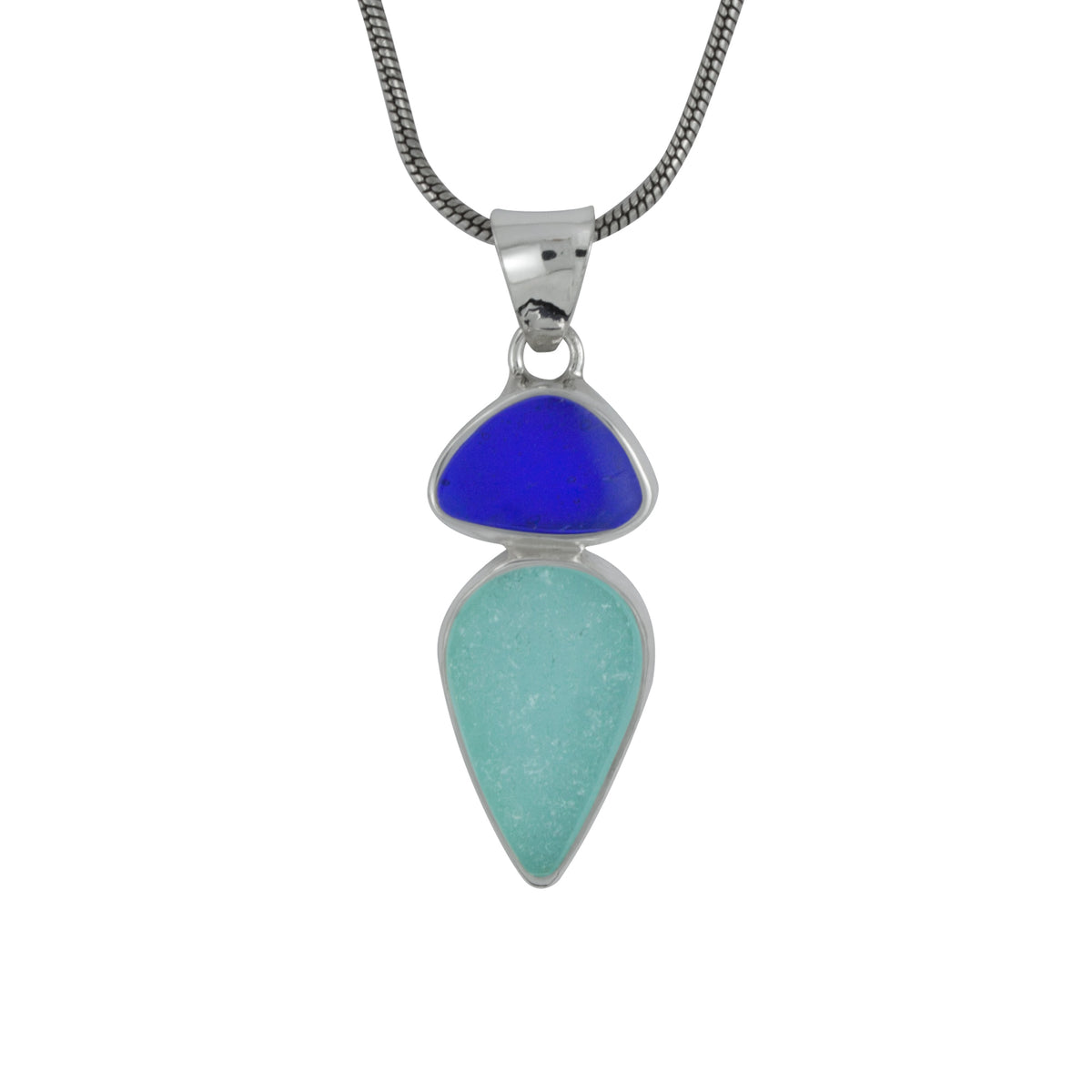 Simple Sea Glass Pendant in rich hues of blue