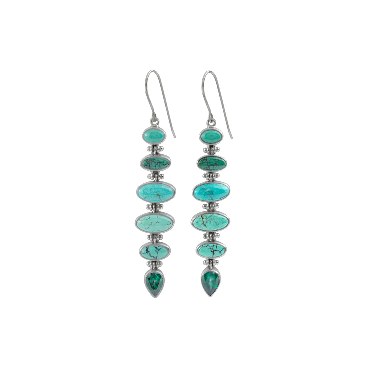 Silver Earring With Turquoise &amp; Green Topaz