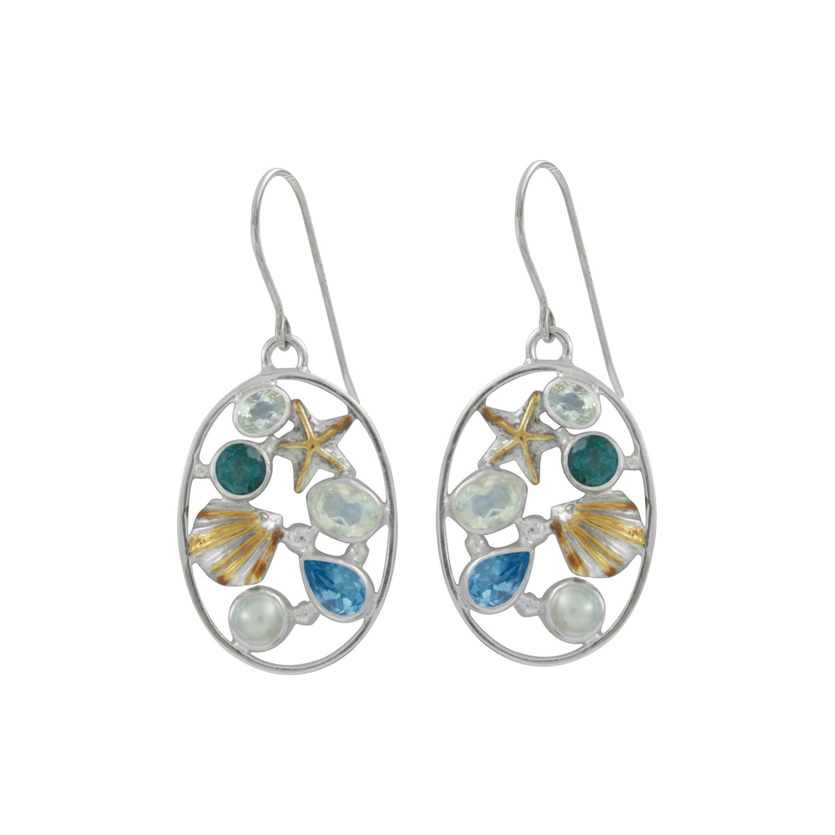 Sea Life earring medley of gemstones and starfish