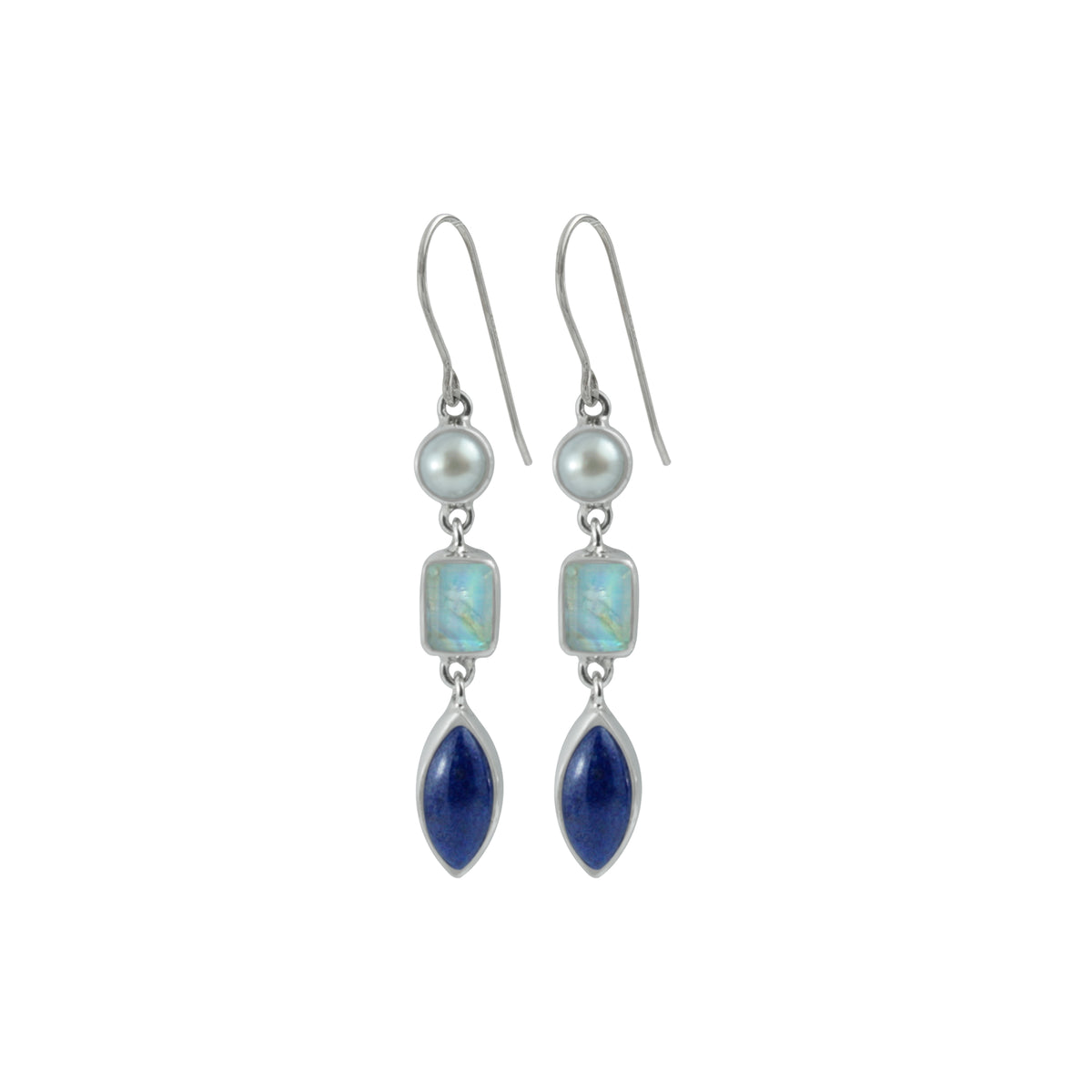 Royal, Blue, Lapis,White, Double, Pearls, outlet Sterling, Silver, Earring, by Julleen, Jewels