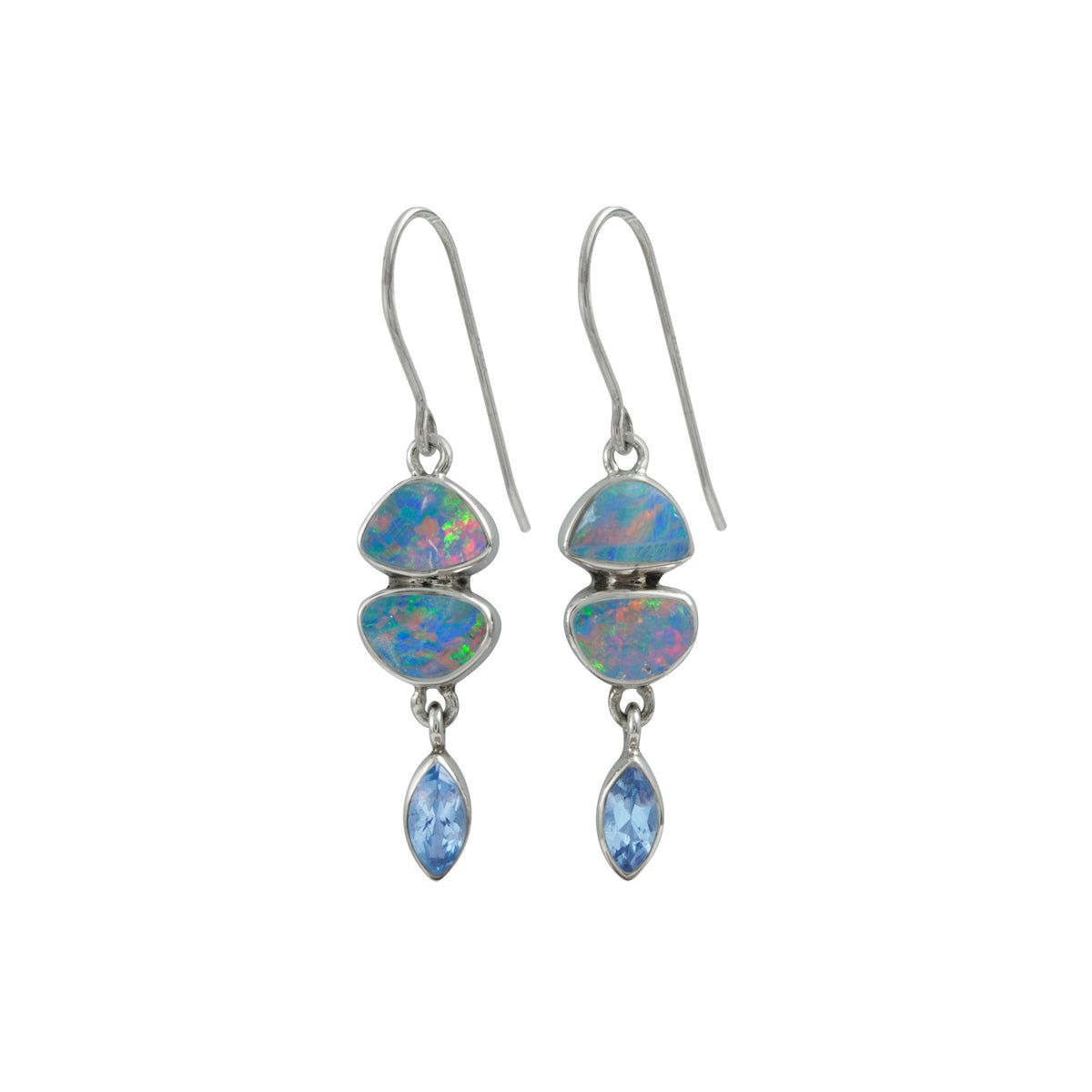 Gorgeous Opal Earrings with Blue Topaz . Blue Blue and Blue !
