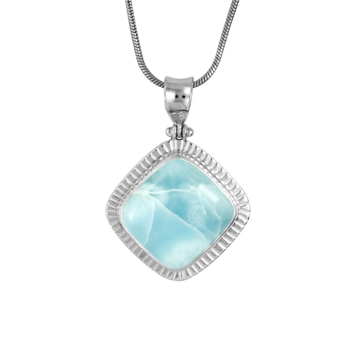Silver Pendant With Larimar Square