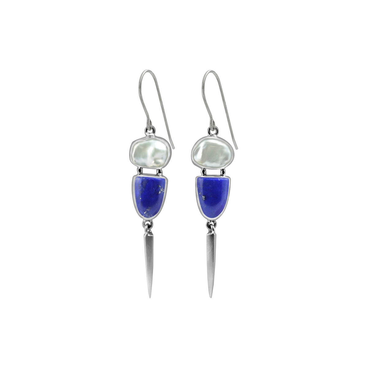 Silver Earring With Pearl Keishi &amp; Lapis Tongue