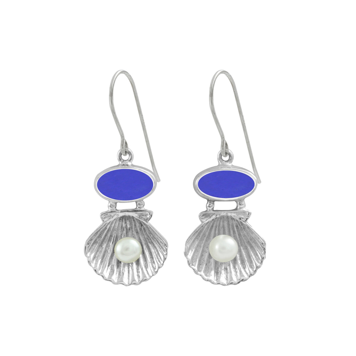 Silver Sea Shell Earring With  Sea Glass and Pearl Treasure