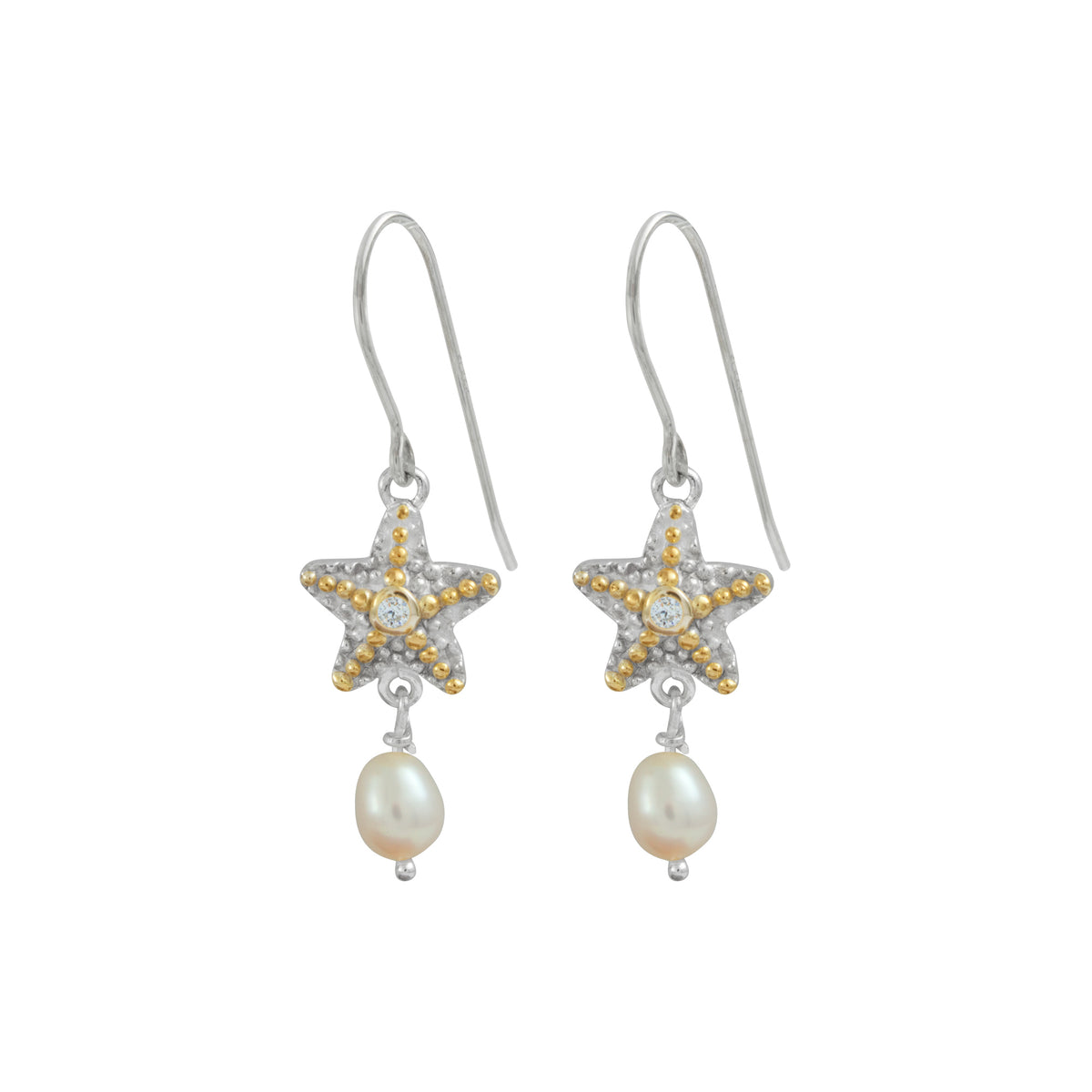 Adorable Starfish and Pearl earring with gold accents