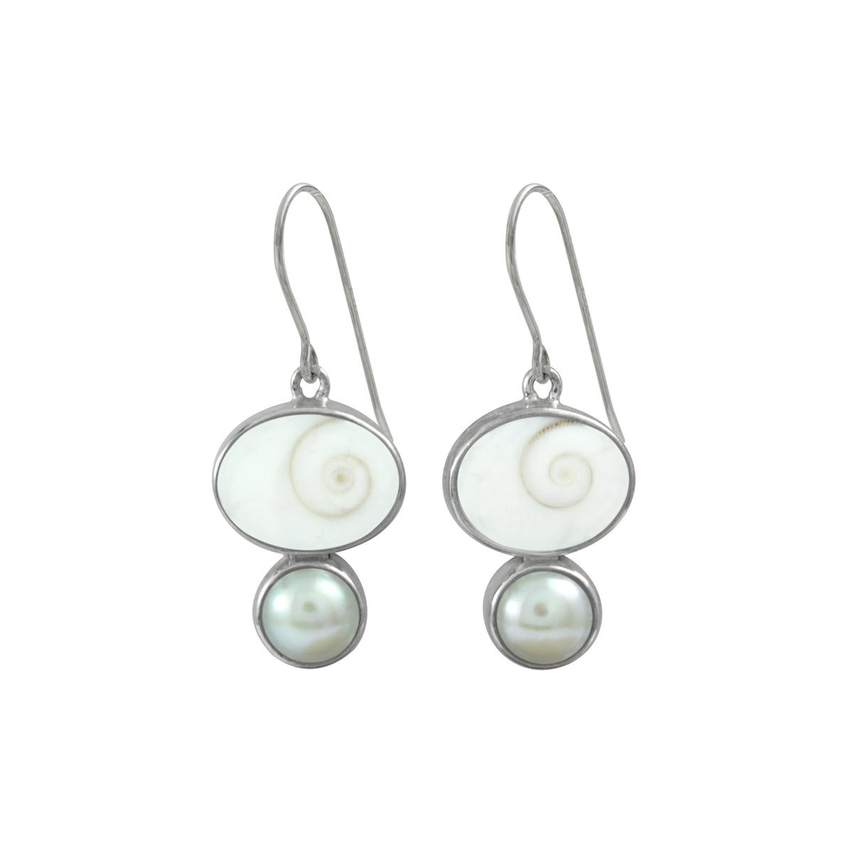 Silver Earring Hook With Spiral Shell &amp; Pearl