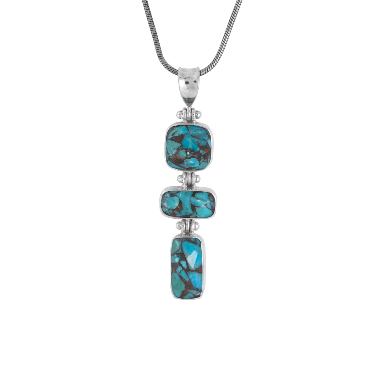 Silver Pendant With 3Turquoise Mosaic Facet
