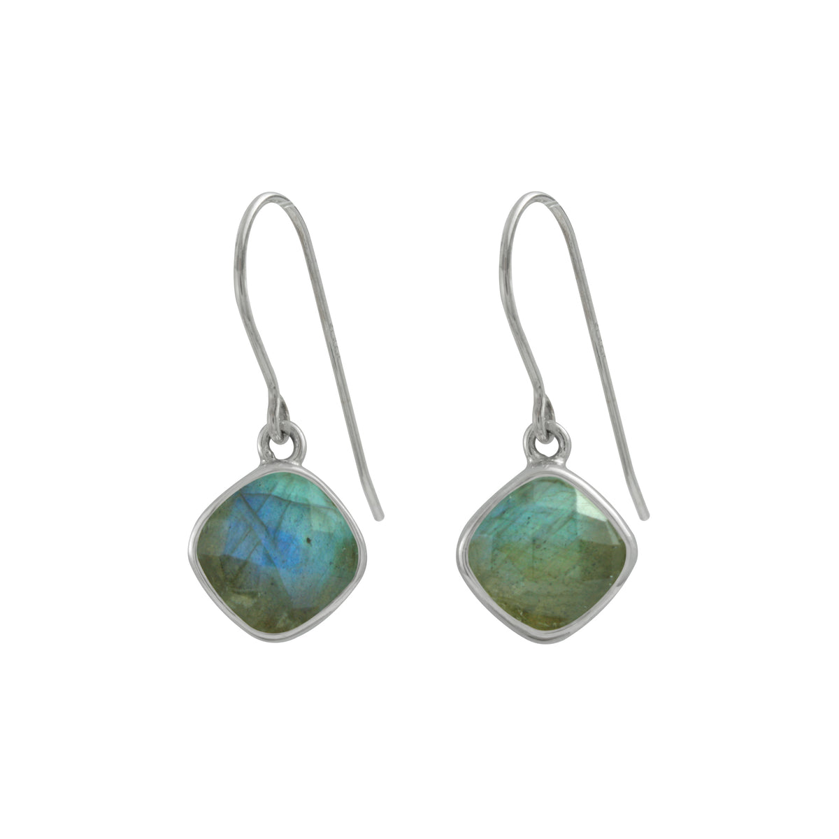 Silver Earring With Labradorite Square Cush Drop