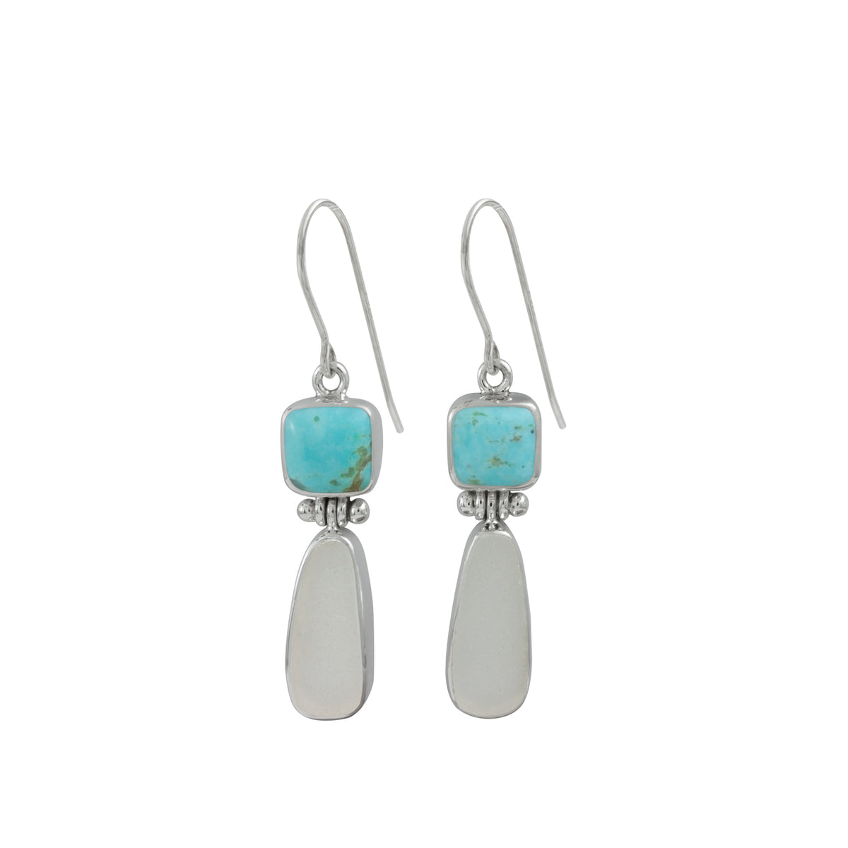 Elegant Turquoise &amp; White Sea Glass earring