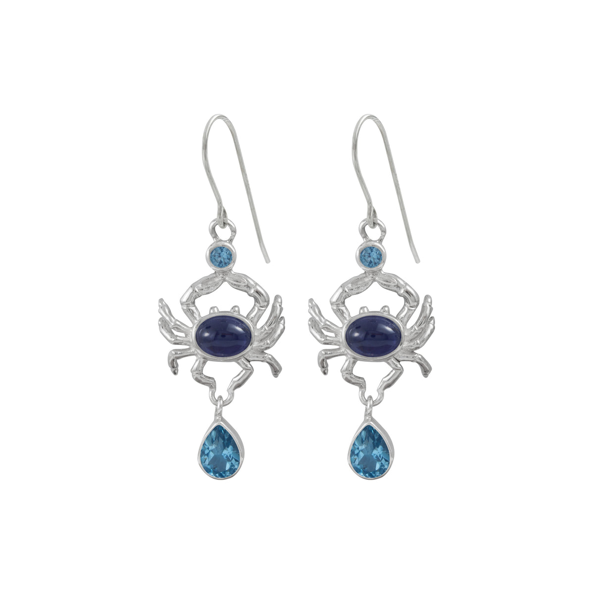 Blue Crab Earrings with blue topaz and Iolite!