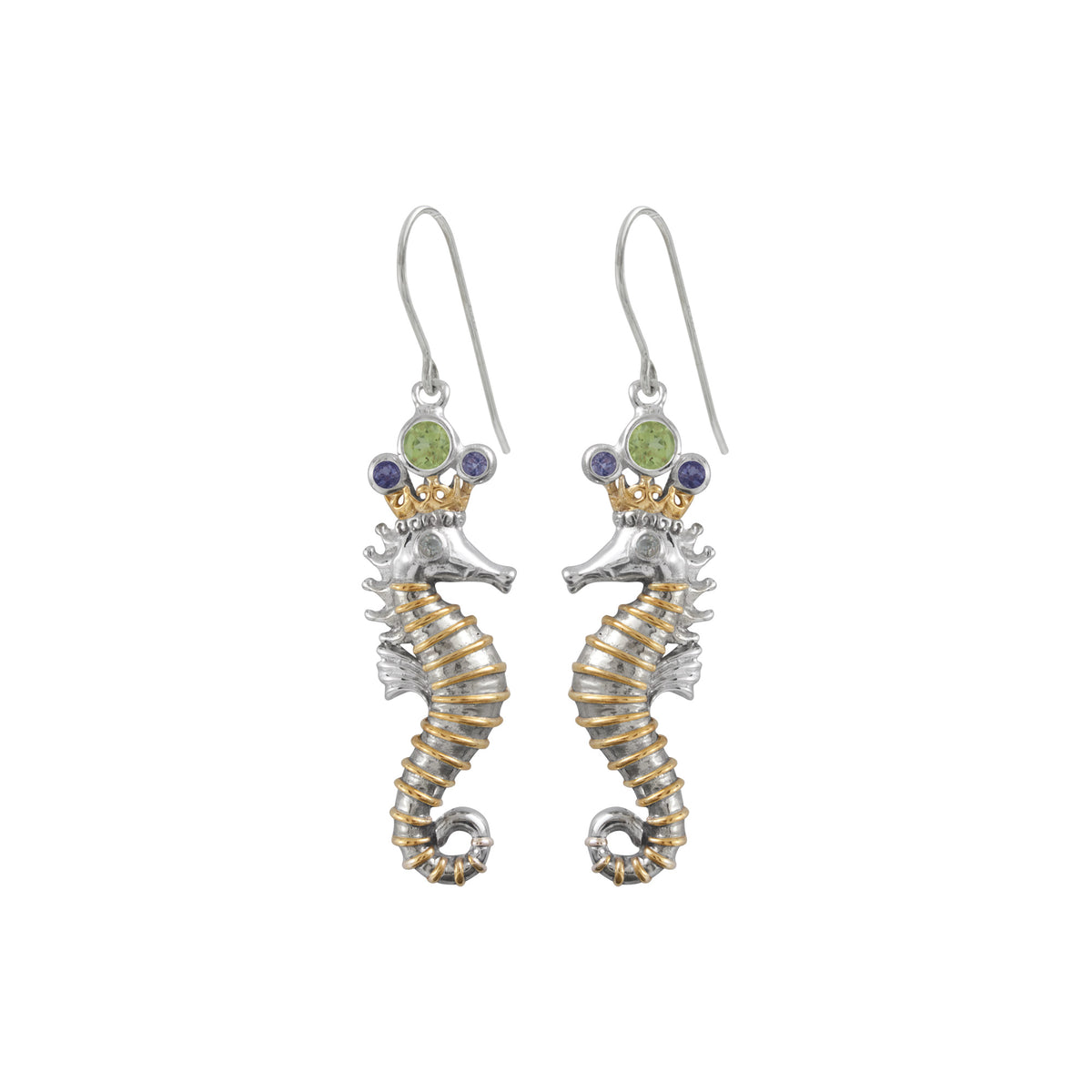 Silver Seahorse Earring with Jeweled Crown