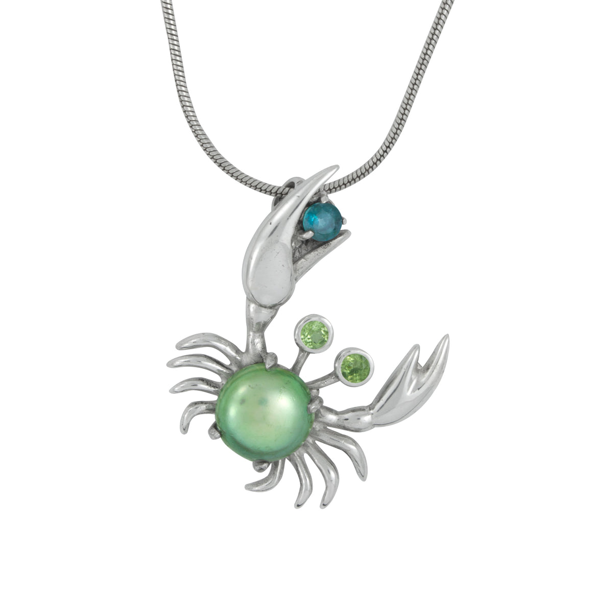 Silver Pendant Crab Omponent With Pearl, Peridot &amp; Green Quart Round Facet