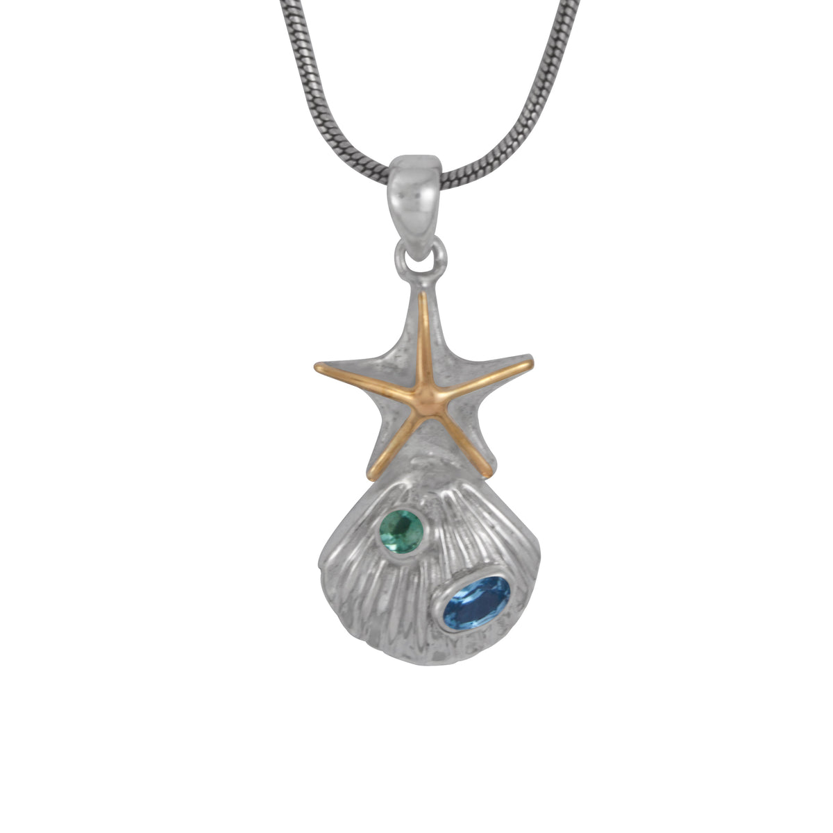 Silver Pendant Star Champ Component With Green Topaz And London Blue Topaz