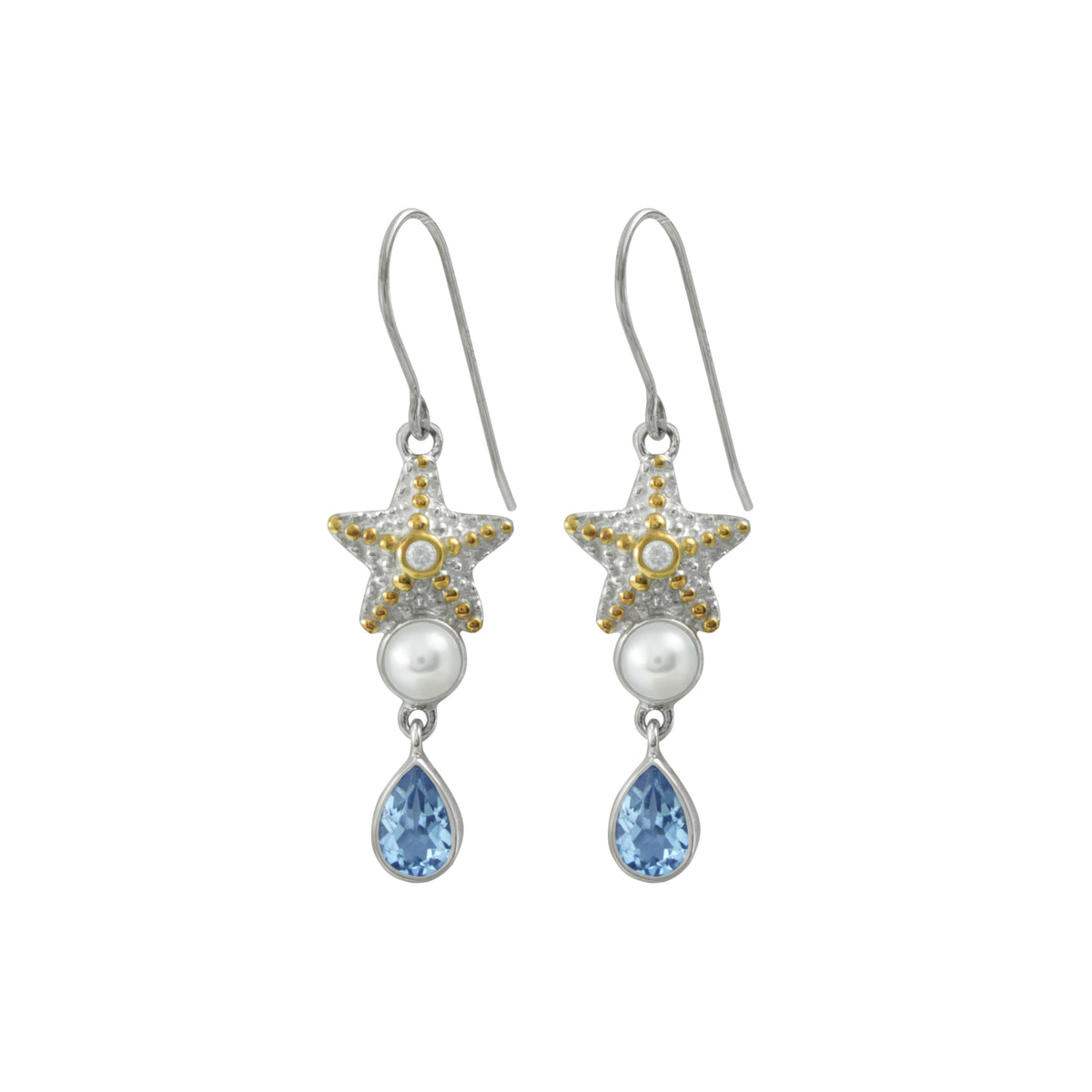 Exquisite Starfish Earring with Blue topaz &amp; gold accents