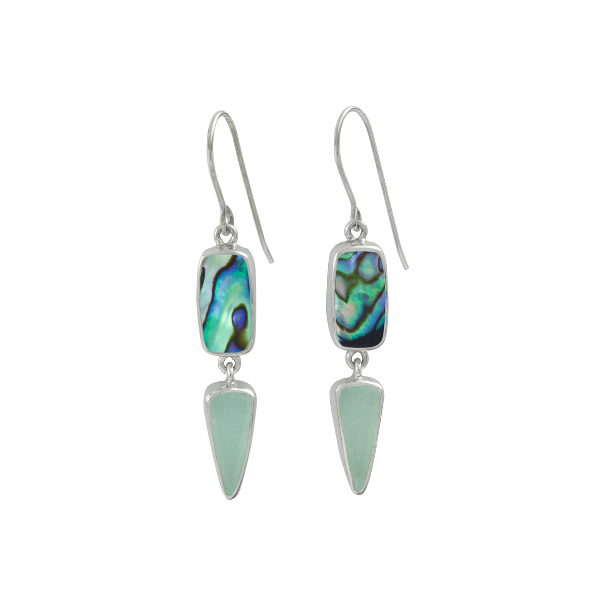 Shimmering Paua Shell &amp; Aqua Seaglass Earrings