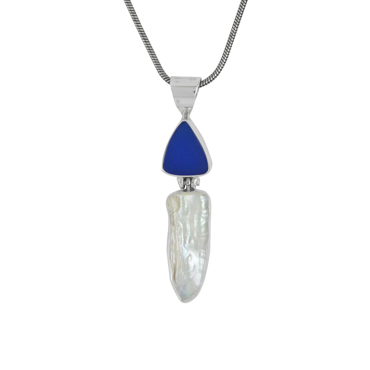 Silver Pendant With Sea Glass And Pearl Biwa Drop