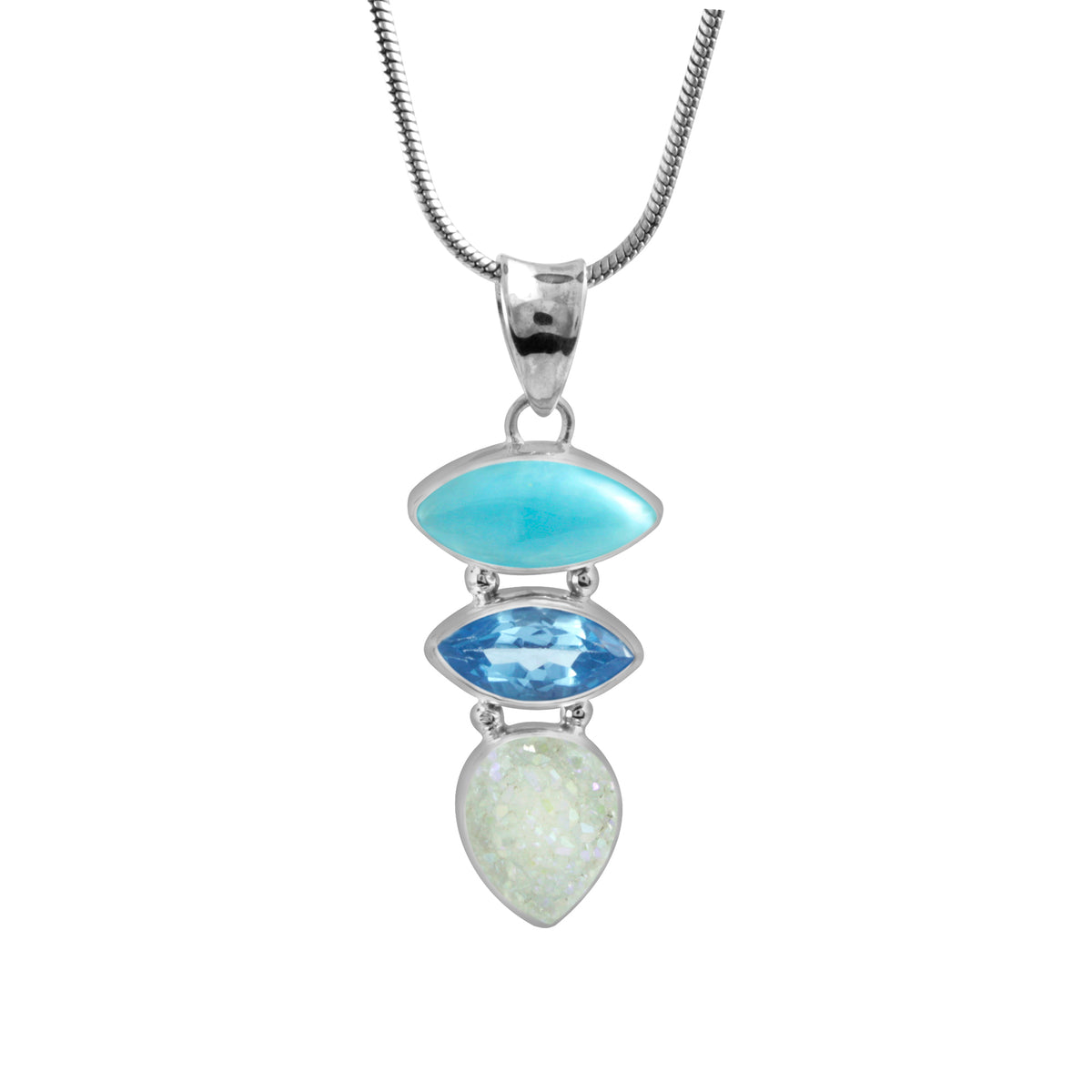 Gorgeous Larimar Blue Topaz and Druzy Pendant