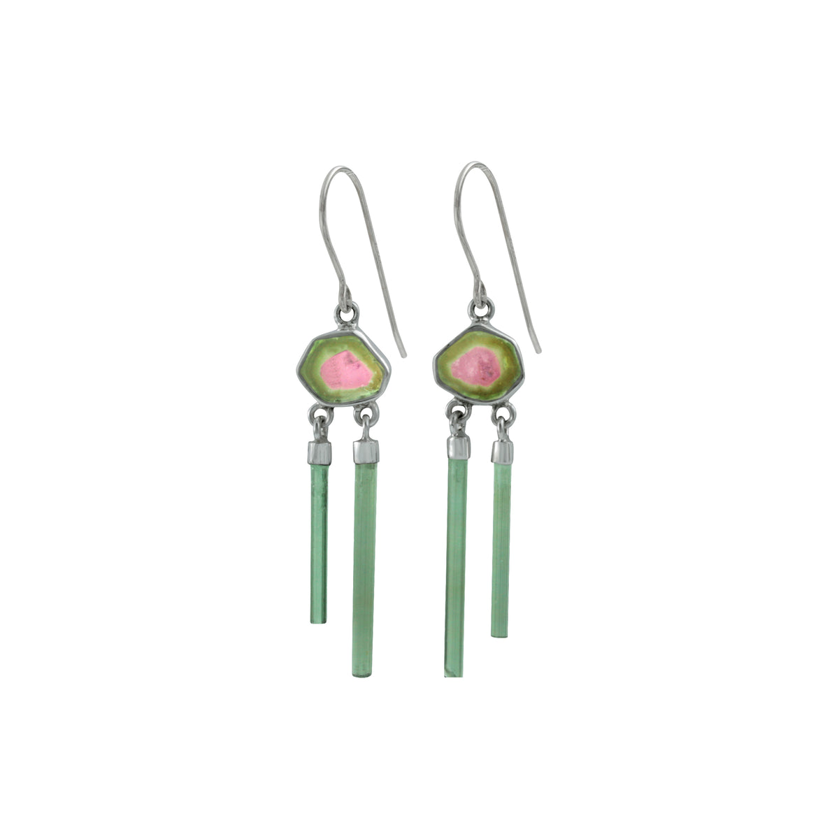 Silver Earring With Watermelon &amp; Green Toumaline Drop