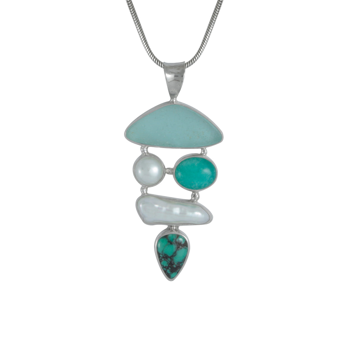 Gorgeous Seaglass Pearl and turquoise Pendant
