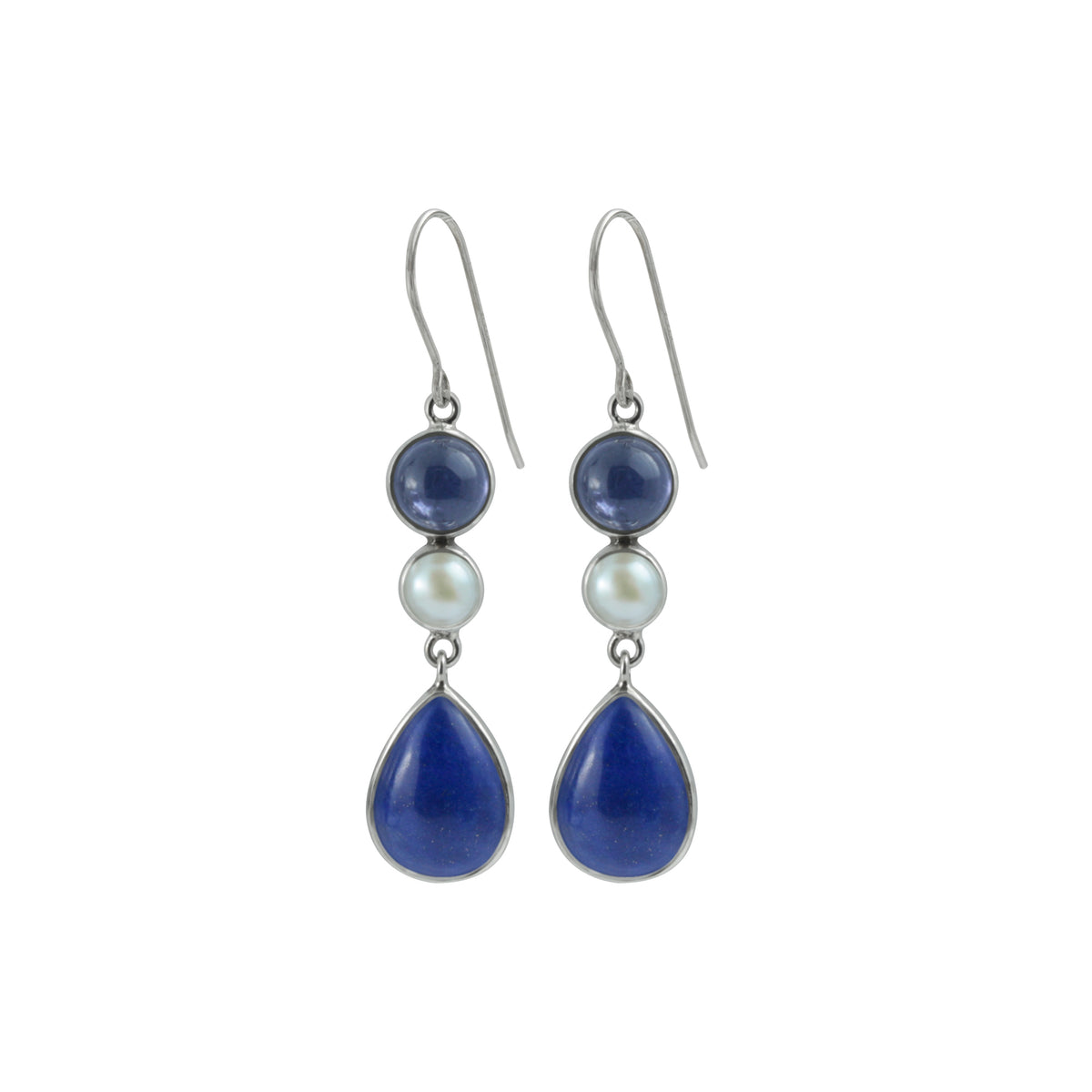 Elegant Lapis and Pearl 3 Stone drop earring