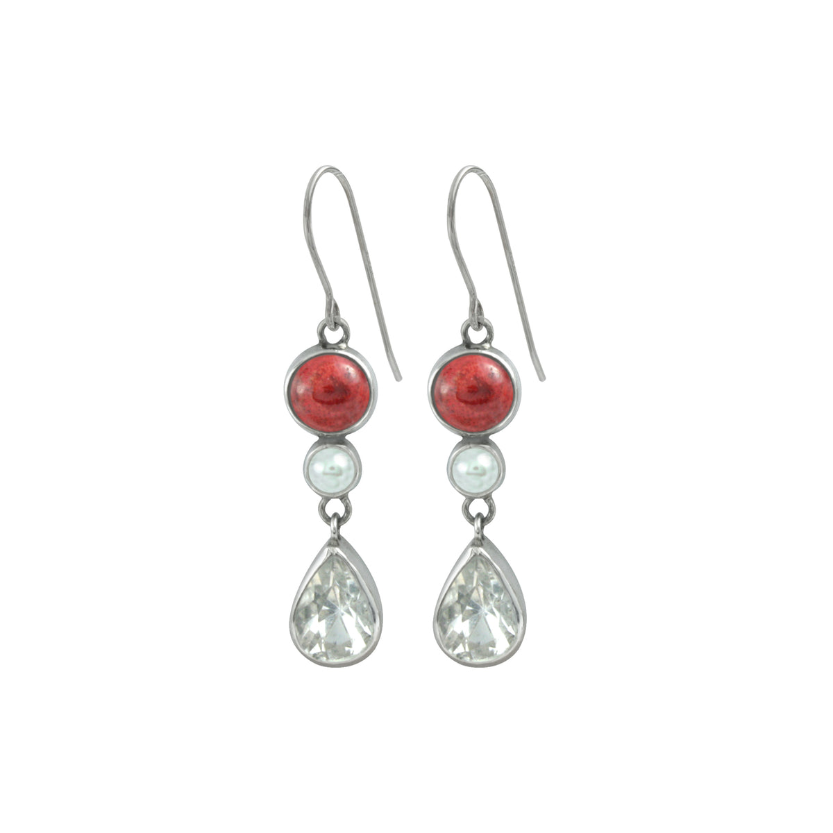 Get a little pizzazz in your life with these Coral, Pearl &amp; White Topaz earrings!