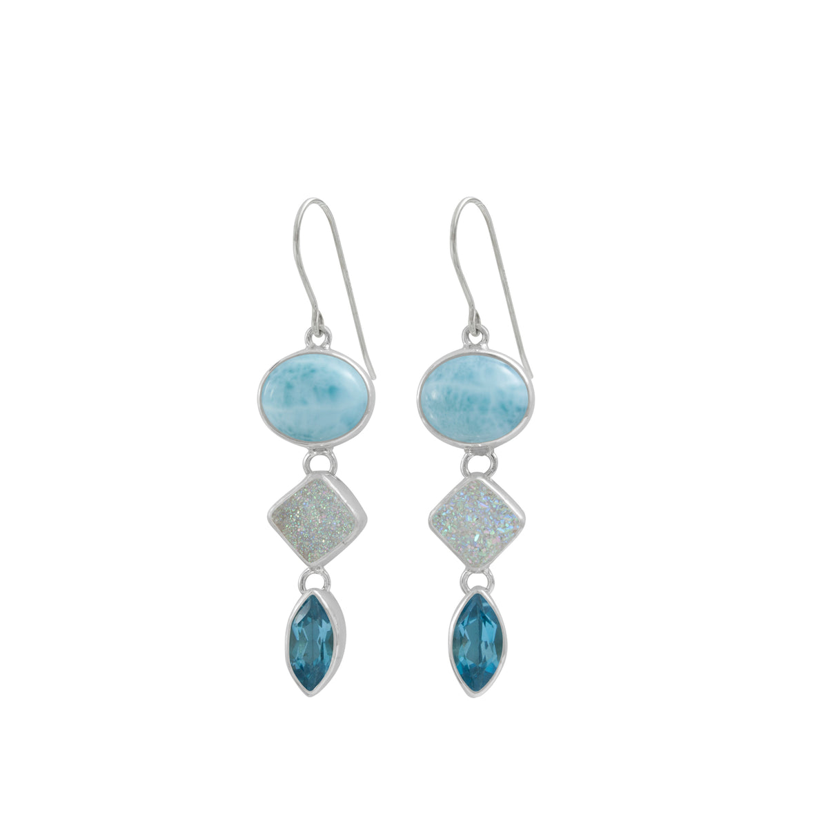 Exqusite Larimar, Druzy And Blue Topaz Earring