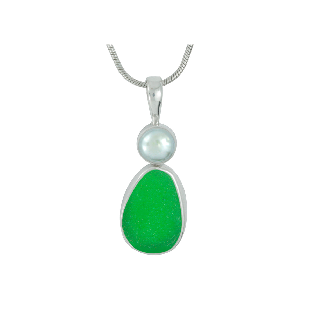 Simple Elagant Sea Glass Pendant with Pearl Accent