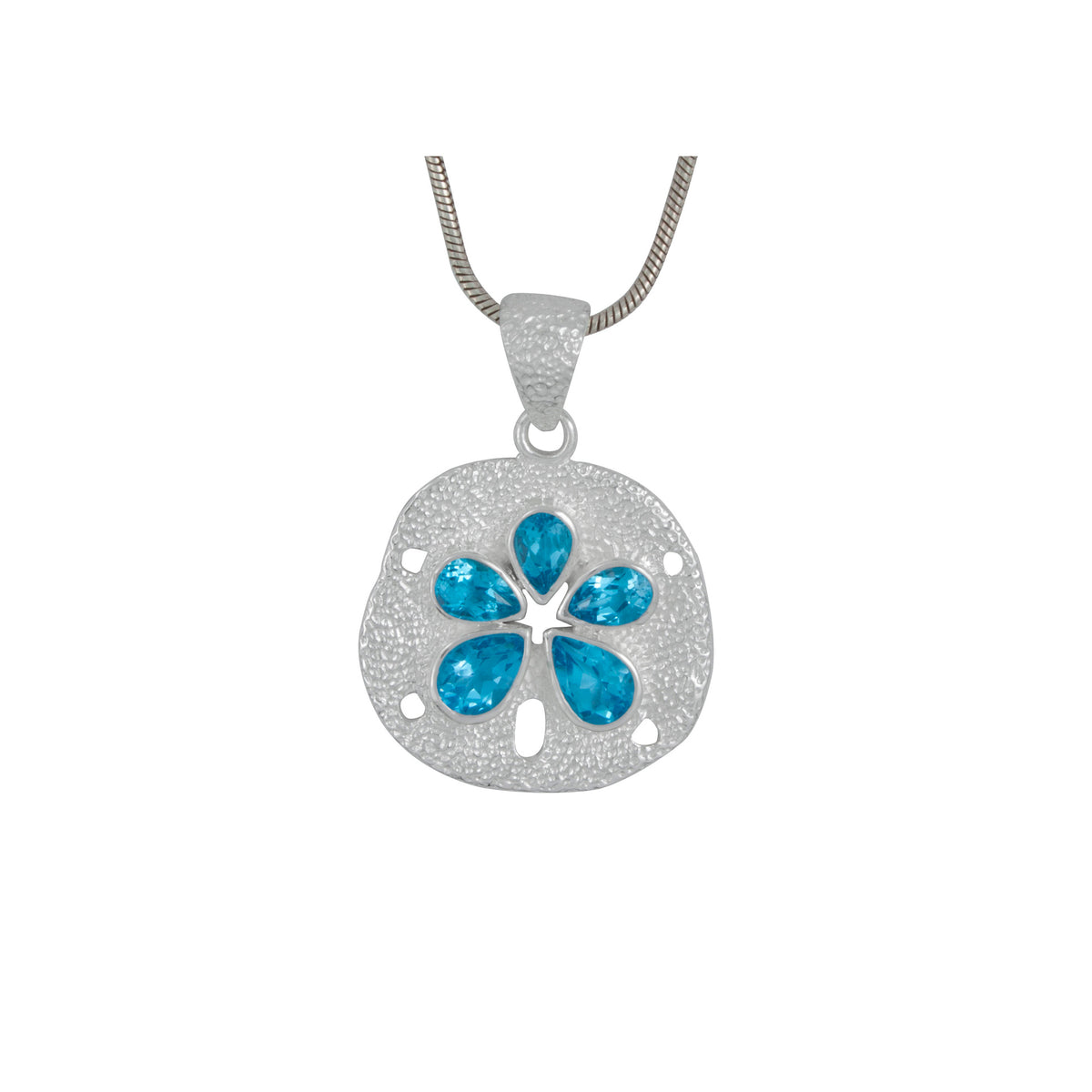 Exquisite Silver Sand Doller Pendant with Blue Topaz