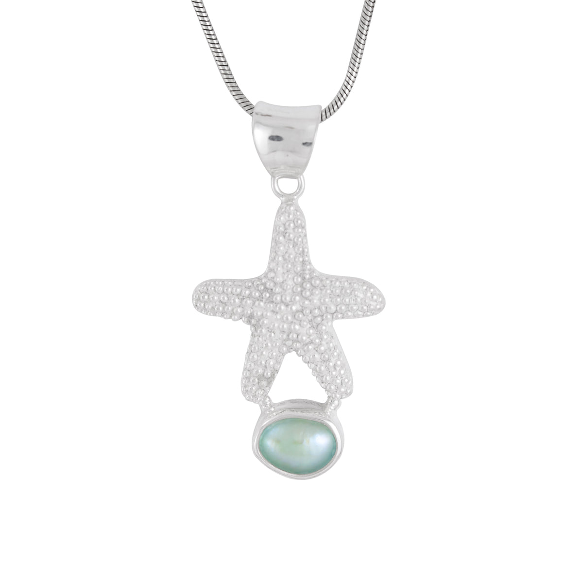 Sterling Silver Pendant Star Fish Component With Pearl Green