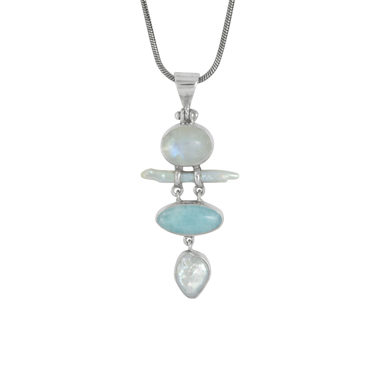 Exquisite Larimar &amp; Rainbow Moonstone Pendant