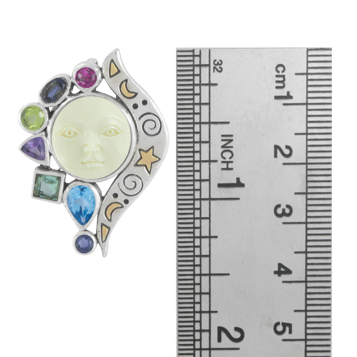 Moon face pin /pendant with a cascading waterfall of gemstones !