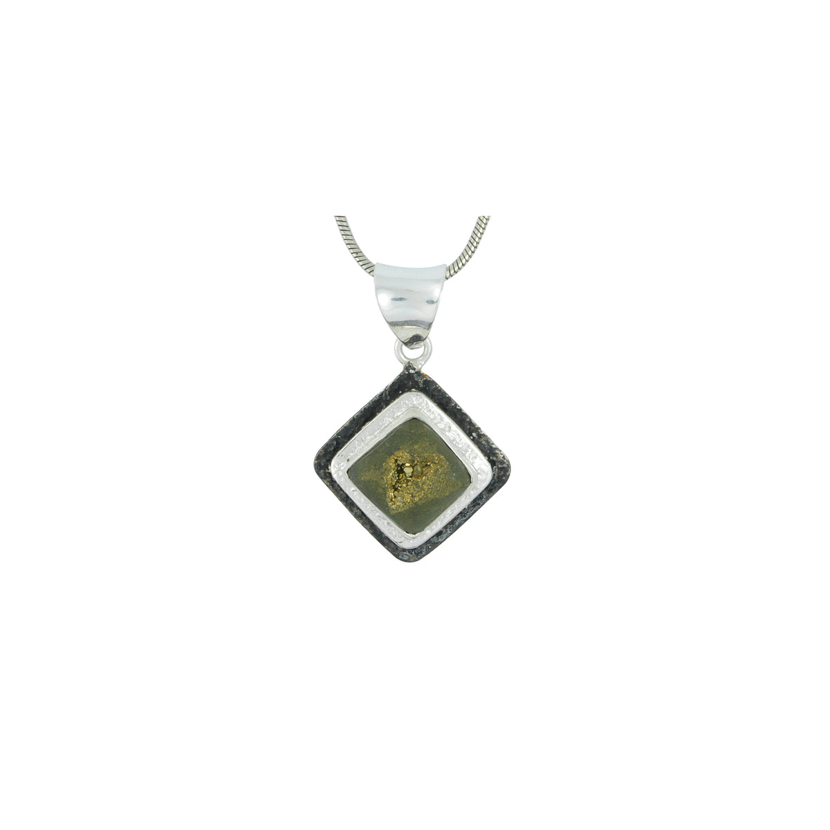 Contemporary Gold Druzy Silver Pendant with layered texture metal