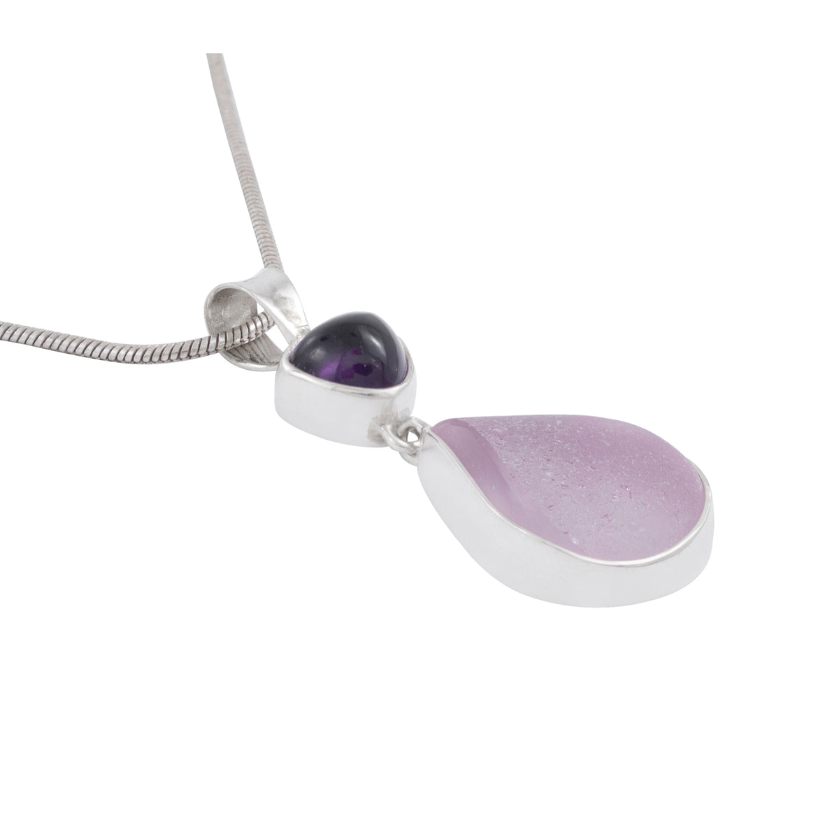Gorgeous Lavander Seaglass Pendant with Amythyst