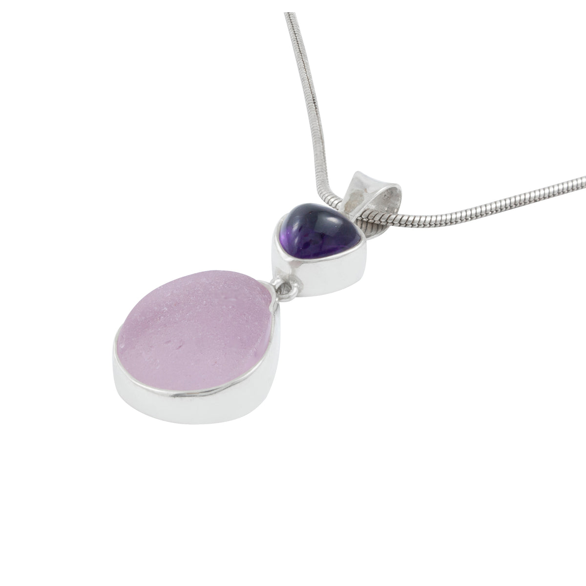 Gorgeous Lavander Seaglass Pendant with Amythyst