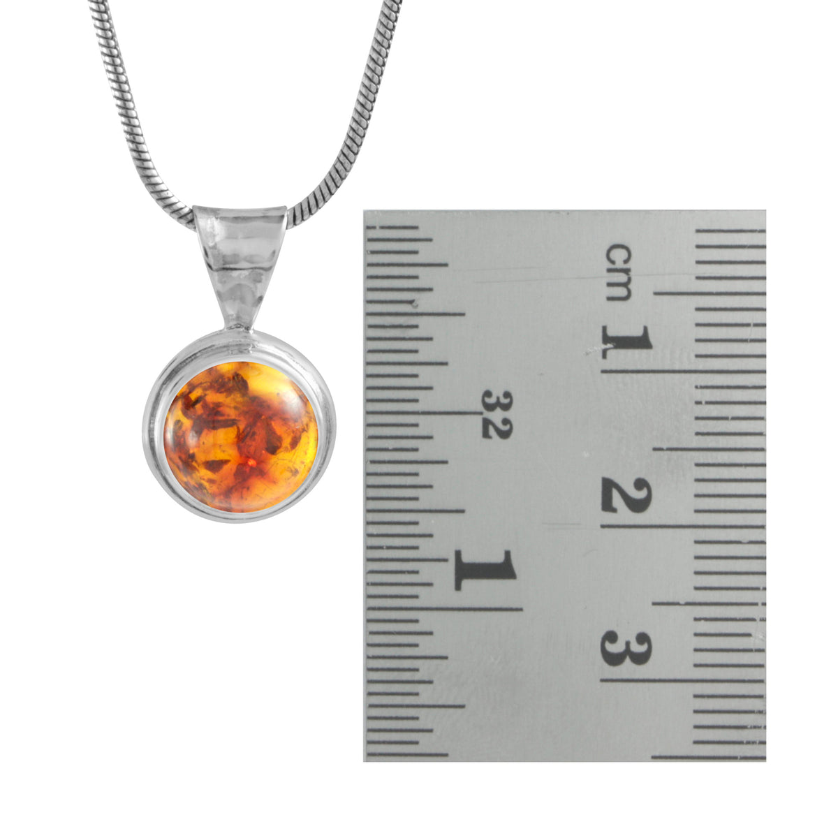 Silver Pendant With Amber Round Single Stone