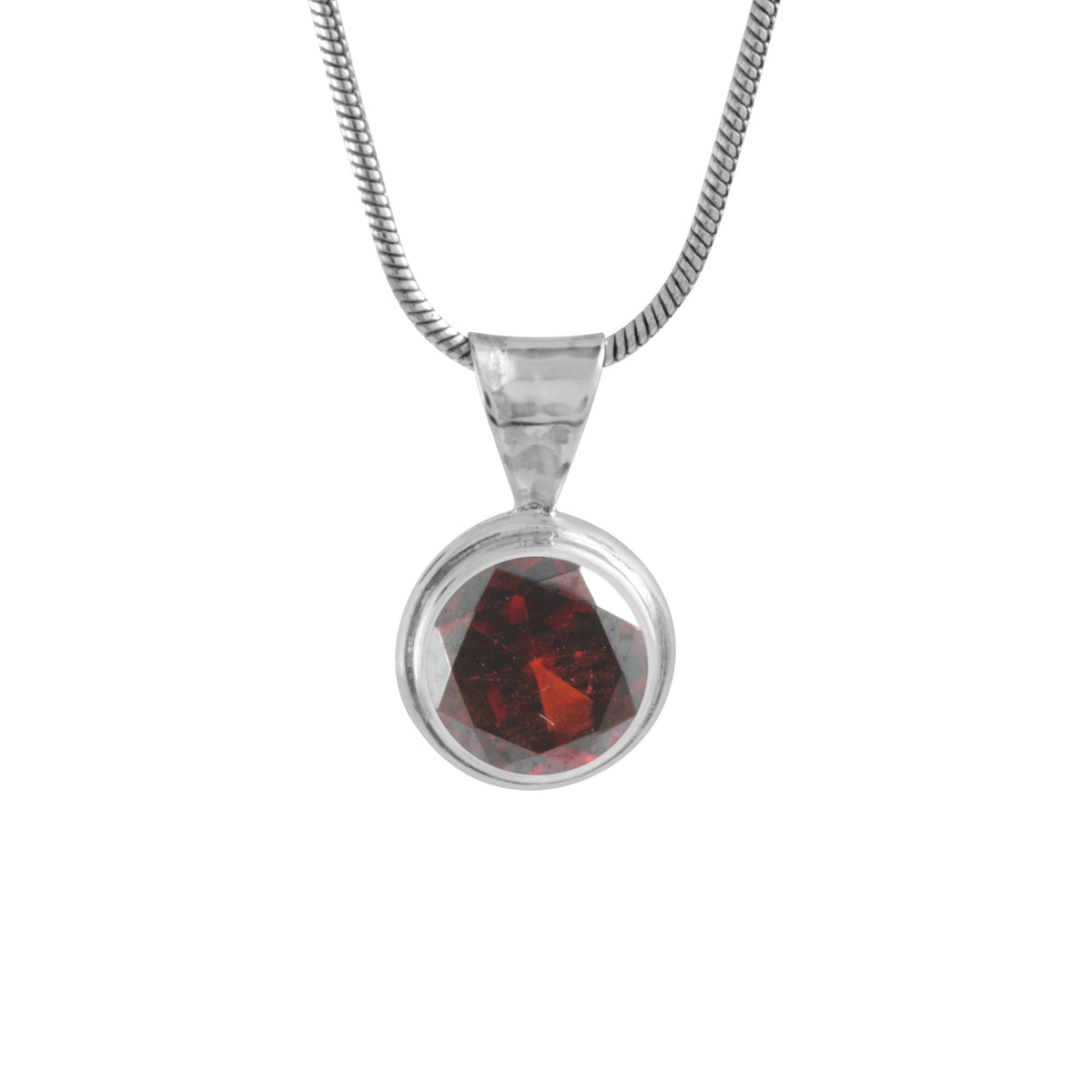 Silver Pendant With Amber Round Single Stone