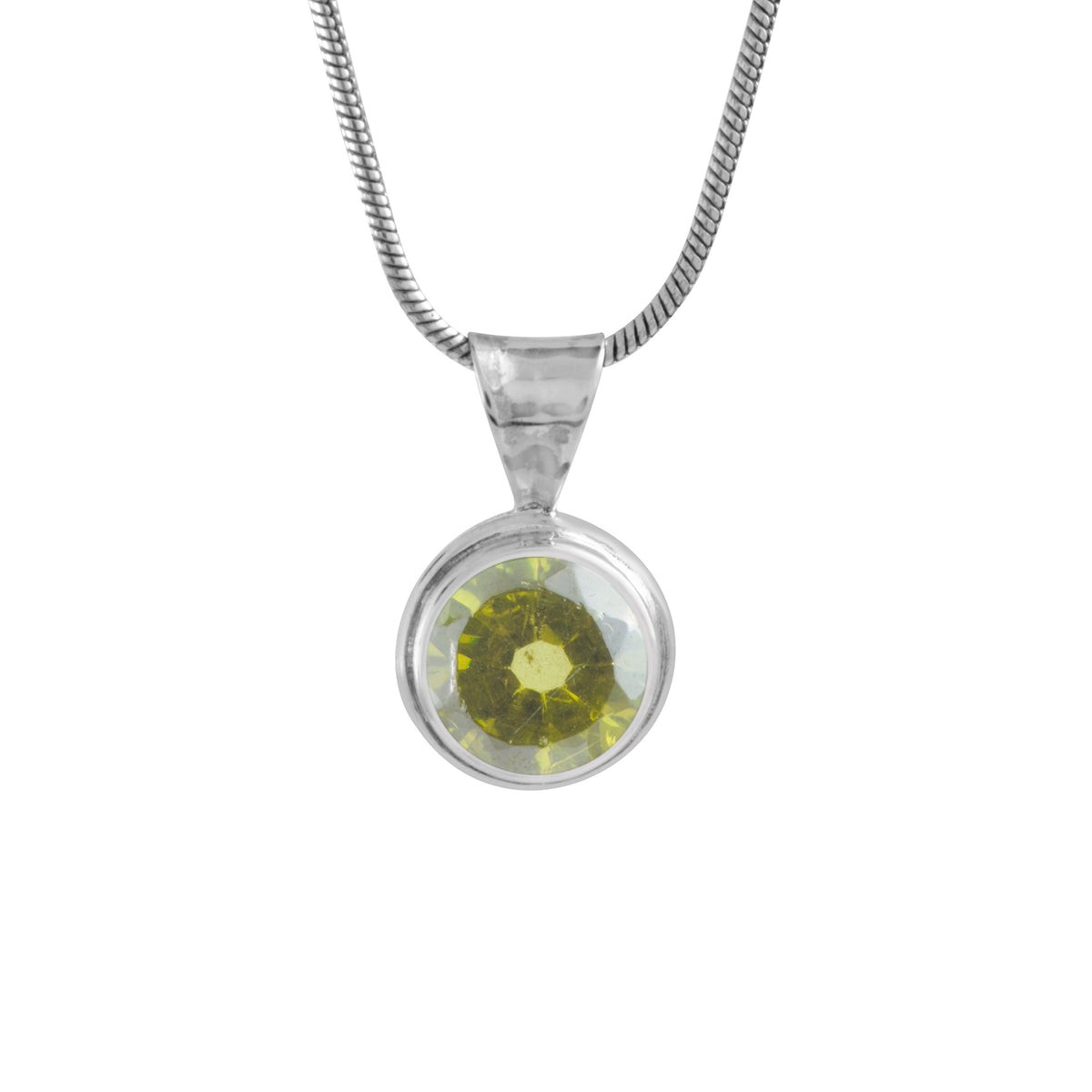 Silver Pendant With Amber Round Single Stone