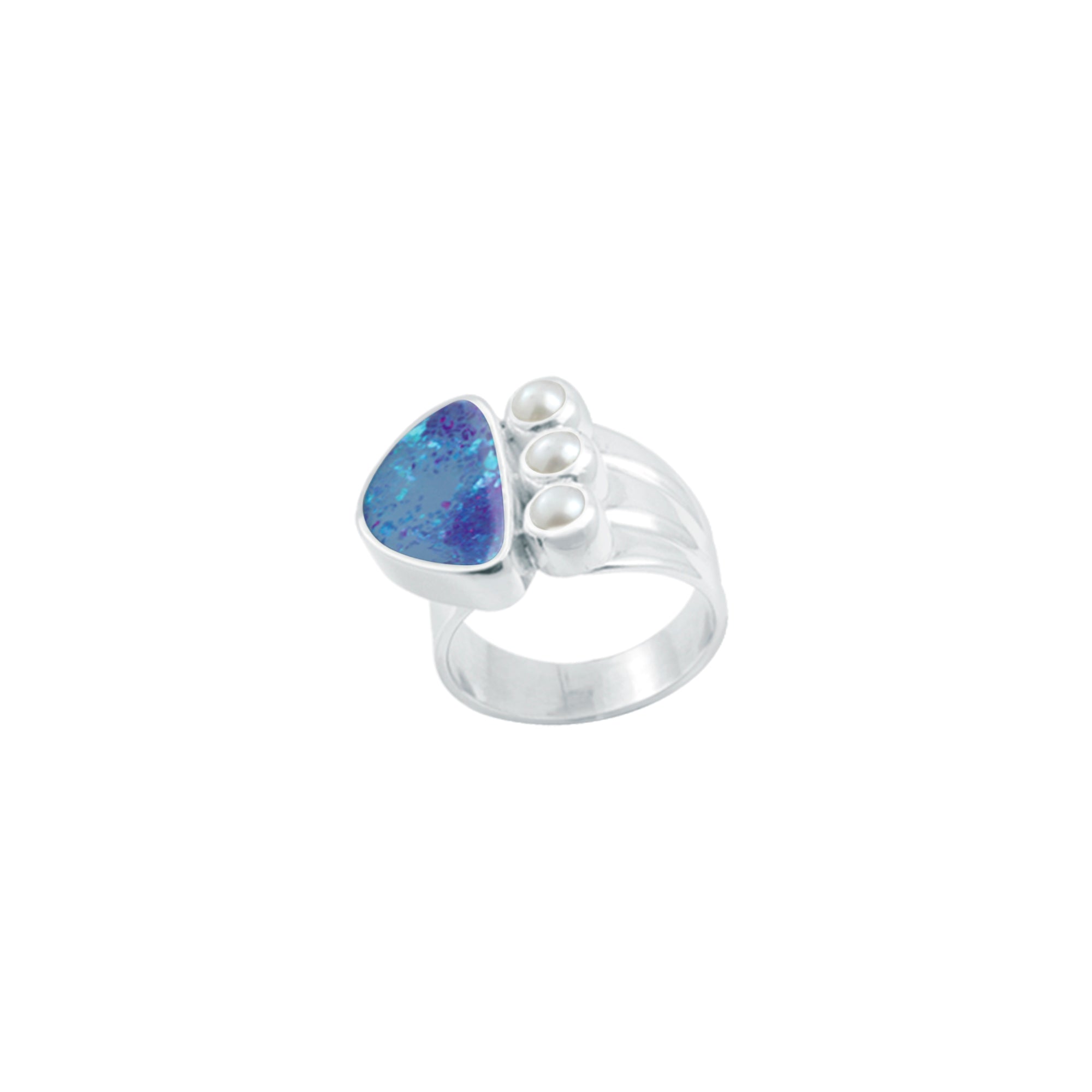 Silver Ring With OPal Free Forn & Pearl